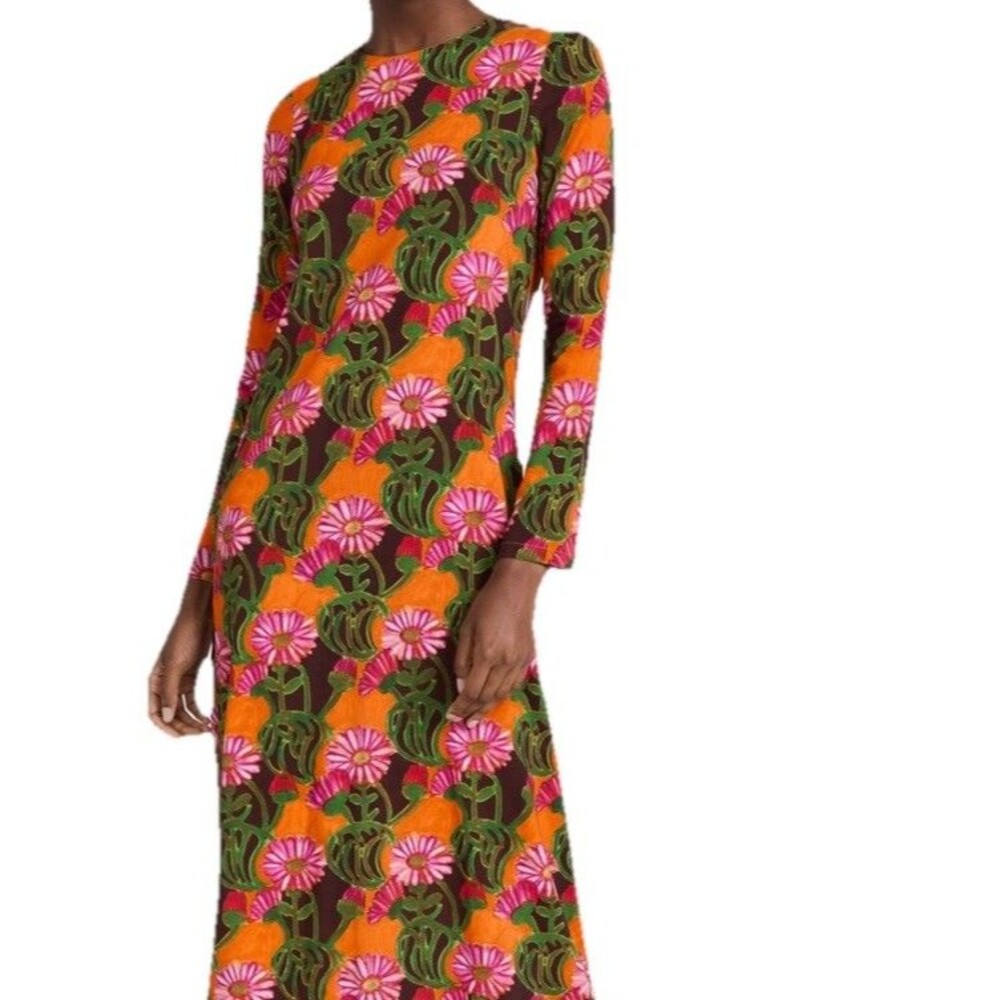 La DoubleJ Floral Long Sleeve Swing Dress Altered Midi Size XS Italy Made $640